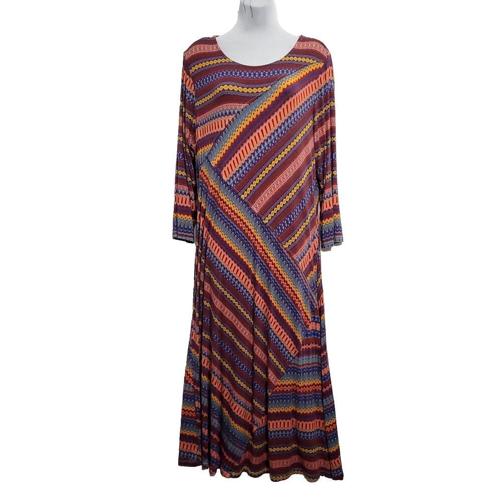 Patchwork Striped Maxi Dress Coldwater Creek Petite XL Boho Hippie Western